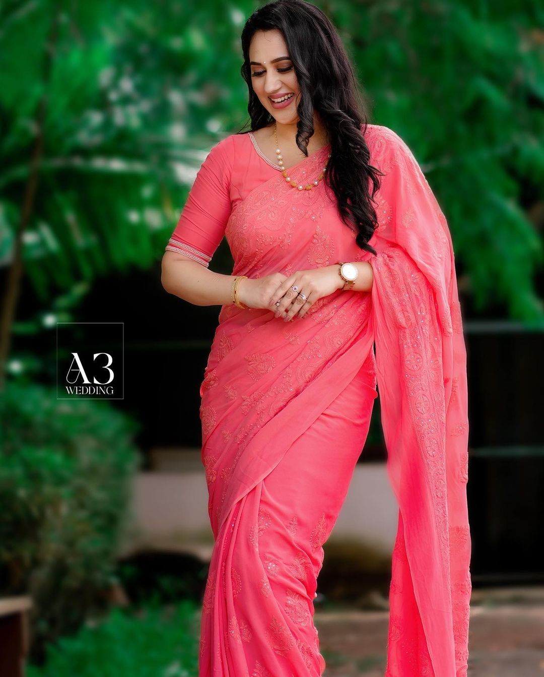 Malayalam Actress Miya George Stills in Pink Saree
